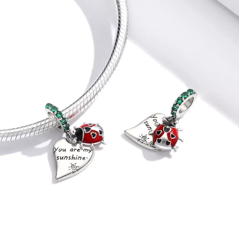 (immagine per) Charm Pendente tipo Pandora Coccinella con foglie - BSC492 - Visualizza 4