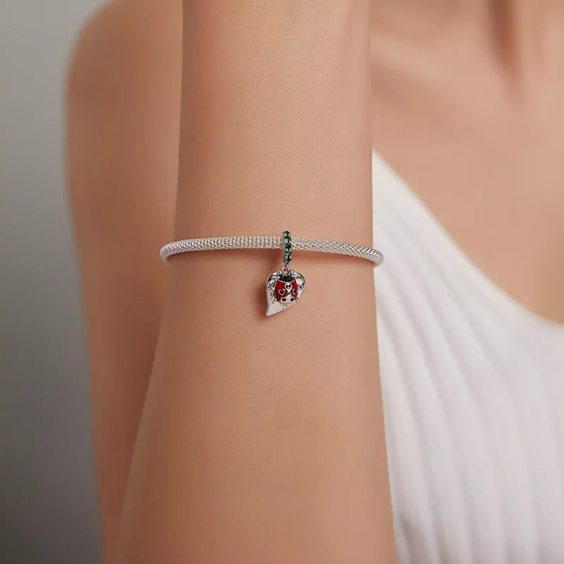 (immagine per) Charm Pendente tipo Pandora Coccinella con foglie - BSC492 - Visualizza 5