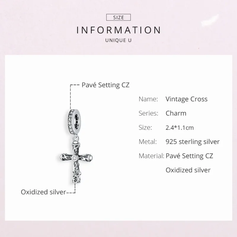 (immagine per) Charm Pendente tipo Pandora Croce d'epoca - BSC313 - Visualizza 6