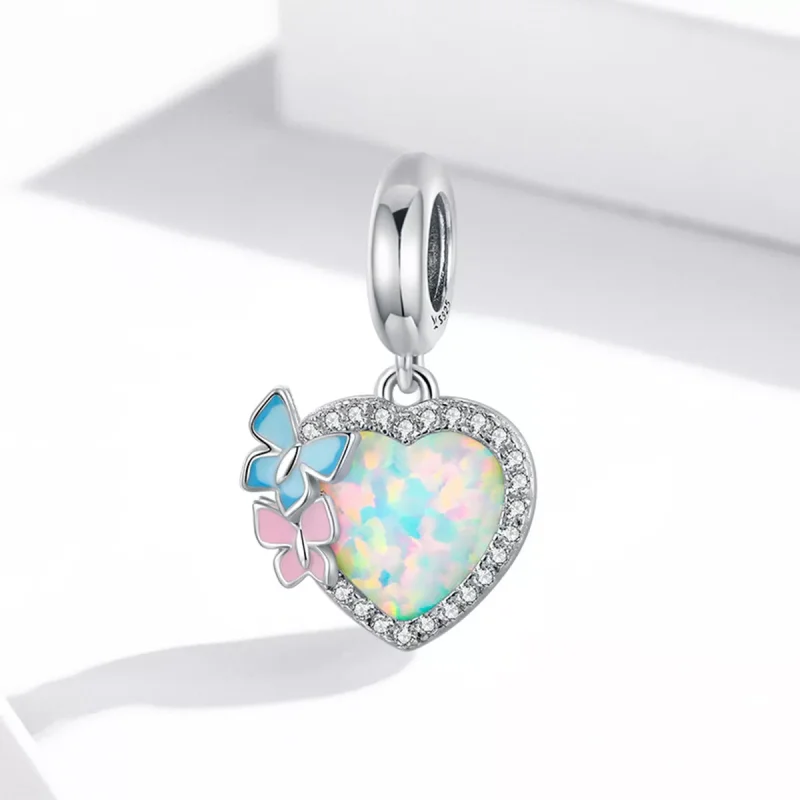 (immagine per) Charm Pendente tipo Pandora Farfalla Cuore Opale - SCC2101 - Visualizza 2
