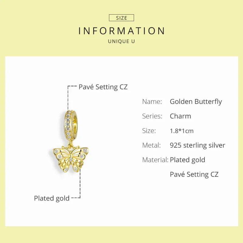 (immagine per) Charm Pendente tipo Pandora Farfalla d'oro - BSC248 - Visualizza 6