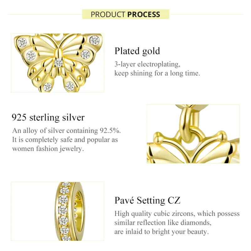 (immagine per) Charm Pendente tipo Pandora Farfalla d'oro - BSC248 - Visualizza 7