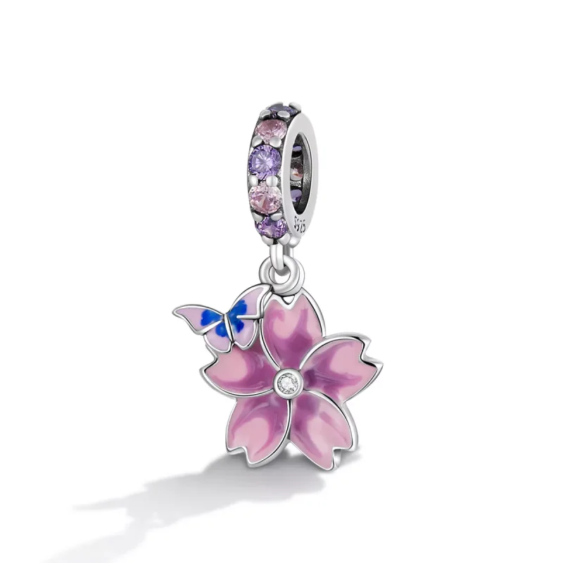 (immagine per) Charm Pendente tipo Pandora Farfalle e Fiori - SCC2185 - Visualizza 2