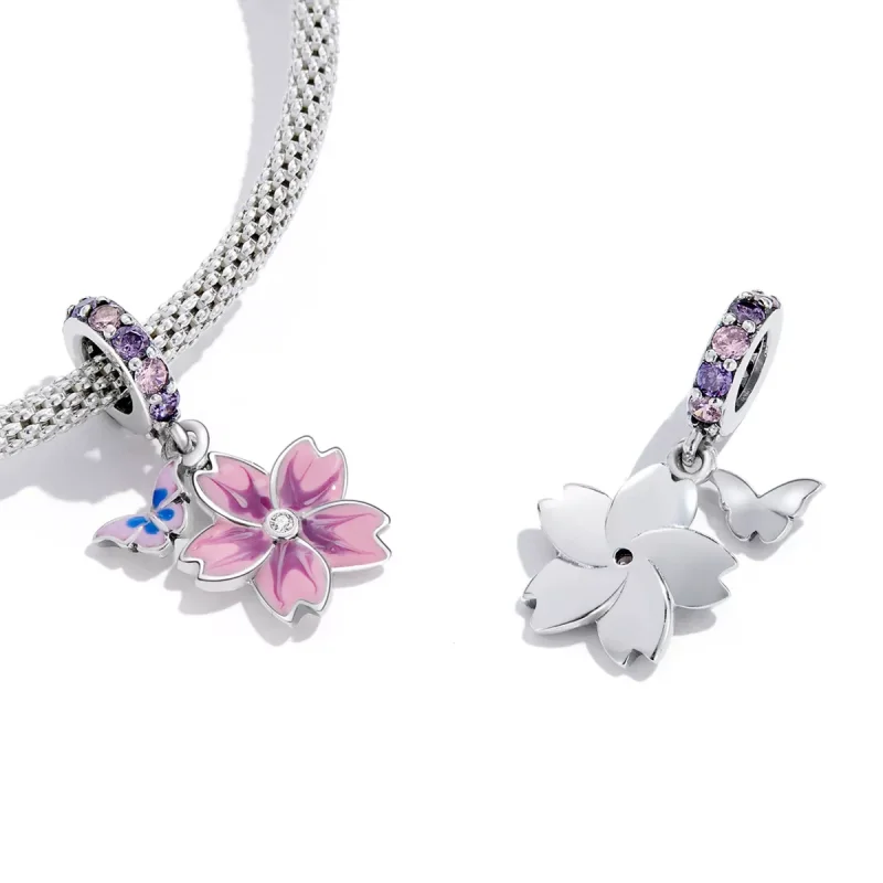 (immagine per) Charm Pendente tipo Pandora Farfalle e Fiori - SCC2185 - Visualizza 3