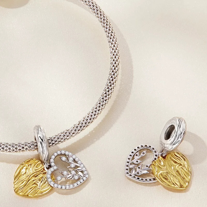 (immagine per) Charm Pendente tipo Pandora Foglie A Forma Di Cuore - BSC670 - Visualizza 4