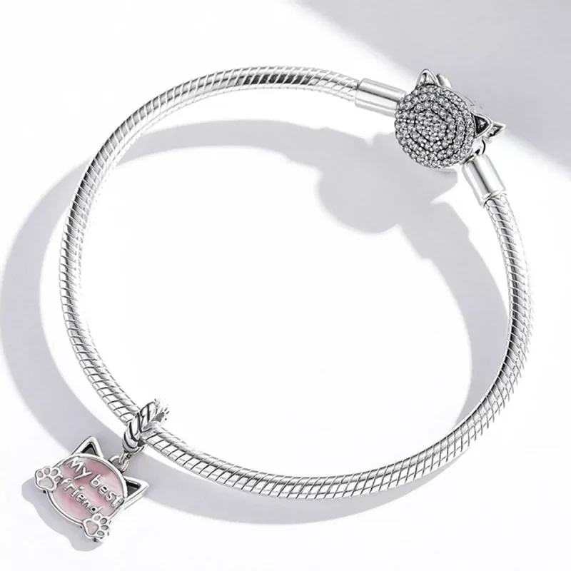 (immagine per) Charm Pendente tipo Pandora Gatto rosa - BSC519 - Visualizza 3