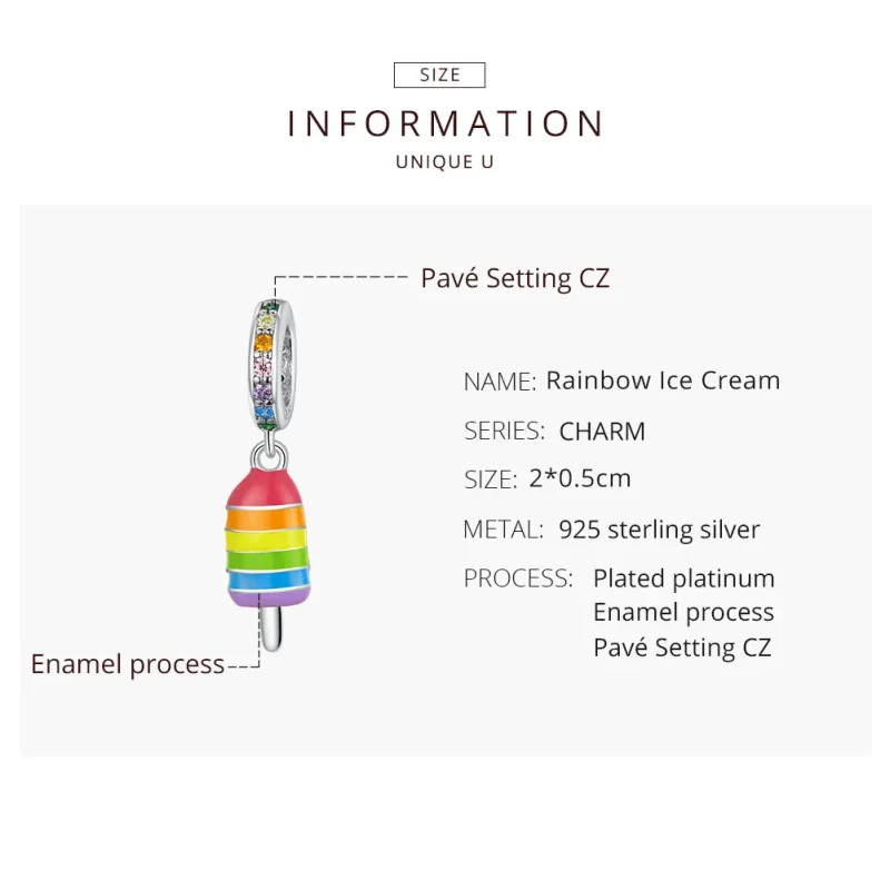 (immagine per) Charm Pendente tipo Pandora Gelato Arcobaleno - BSC351 - Visualizza 8