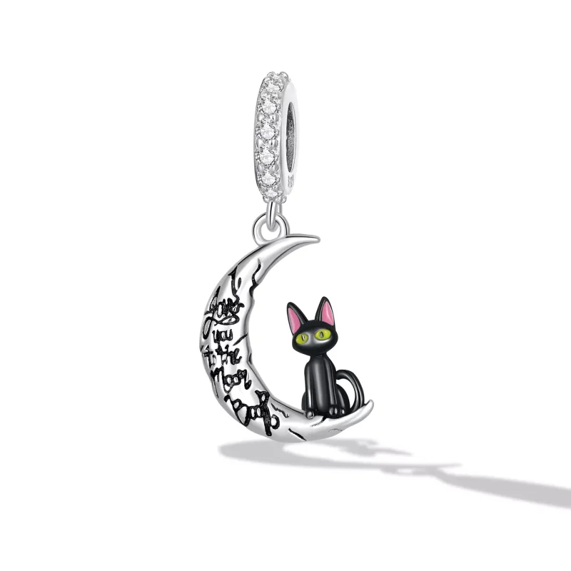 (immagine per) Charm Pendente tipo Pandora Luna gatto nero - SCC2218 - Visualizza 2