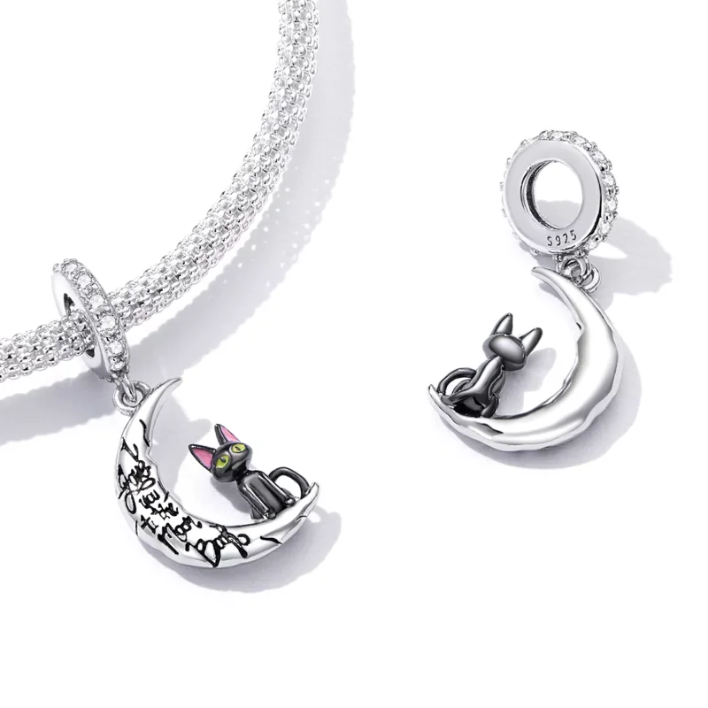(immagine per) Charm Pendente tipo Pandora Luna gatto nero - SCC2218 - Visualizza 5