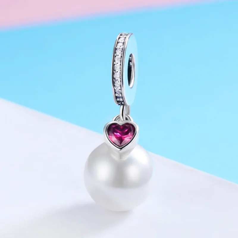 (immagine per) Charm Pendente tipo Pandora Perline E Cuori Bianchi - SCC782 - Visualizza 2