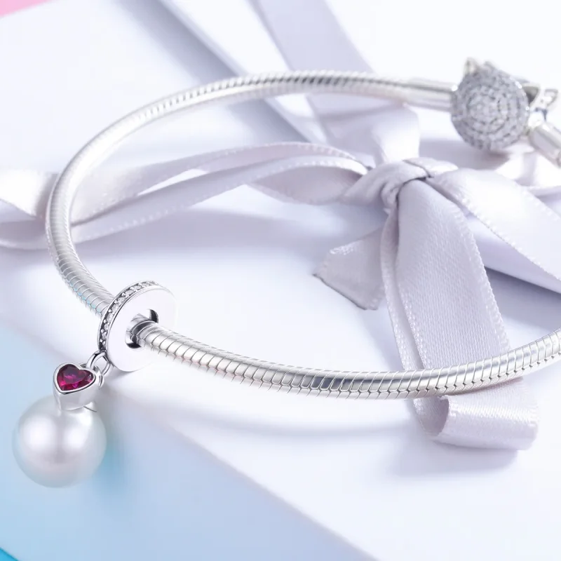 (immagine per) Charm Pendente tipo Pandora Perline E Cuori Bianchi - SCC782 - Visualizza 3
