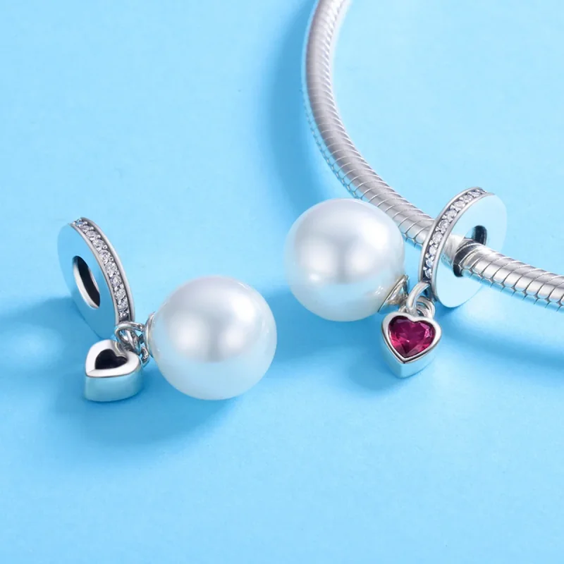 (immagine per) Charm Pendente tipo Pandora Perline E Cuori Bianchi - SCC782 - Visualizza 4