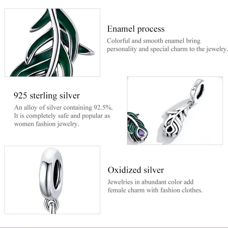(immagine per) Charm Pendente tipo Pandora Piuma di pavone - SCC1704 - Visualizza 7