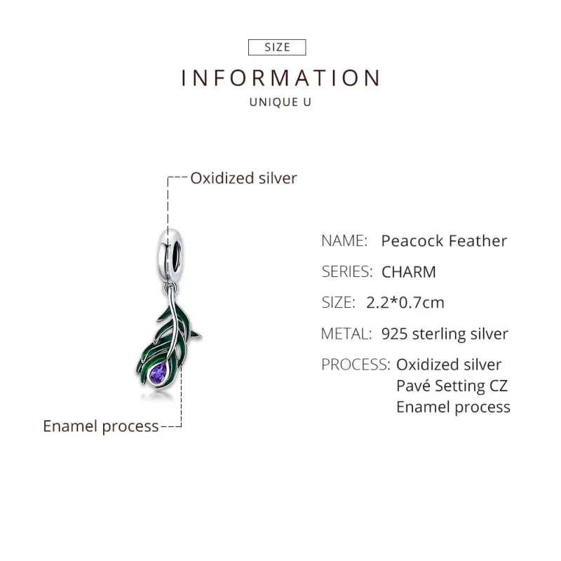 (immagine per) Charm Pendente tipo Pandora Piuma di pavone - SCC1704 - Visualizza 8