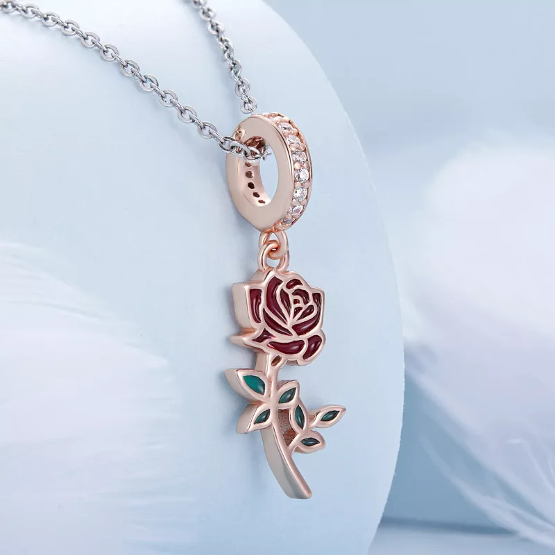 (immagine per) Charm Pendente tipo Pandora Rosa rossa - BSC642 - Visualizza 2