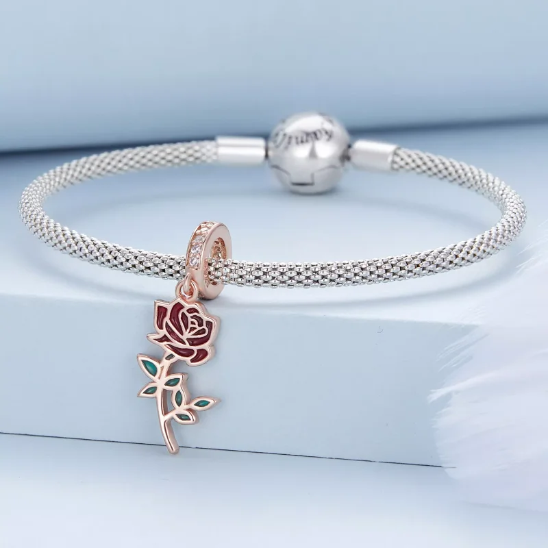 (immagine per) Charm Pendente tipo Pandora Rosa rossa - BSC642 - Visualizza 3