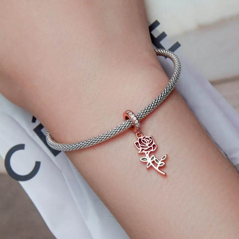 (immagine per) Charm Pendente tipo Pandora Rosa rossa - BSC642 - Visualizza 5