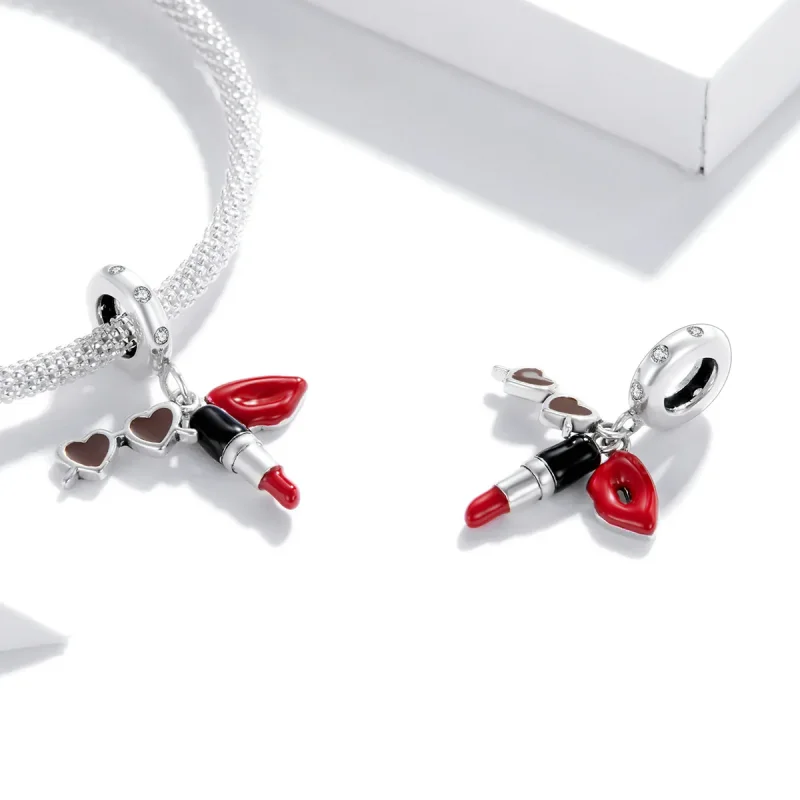 (immagine per) Charm Pendente tipo Pandora Rossetto E Occhiali Da Sole - BSC346 - Visualizza 3