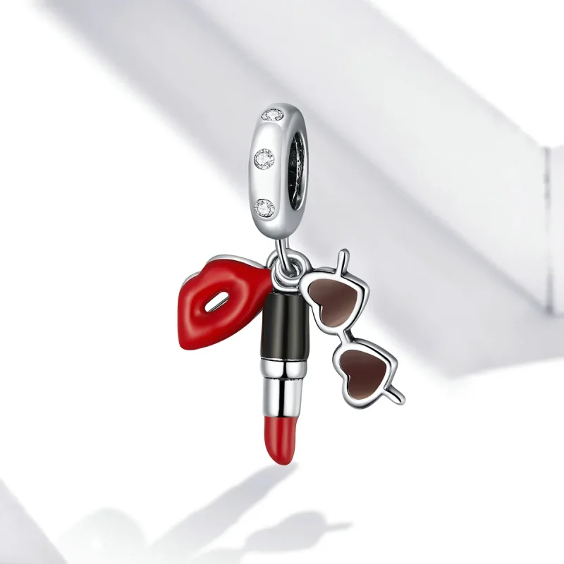 (immagine per) Charm Pendente tipo Pandora Rossetto E Occhiali Da Sole - BSC346 - Visualizza 4