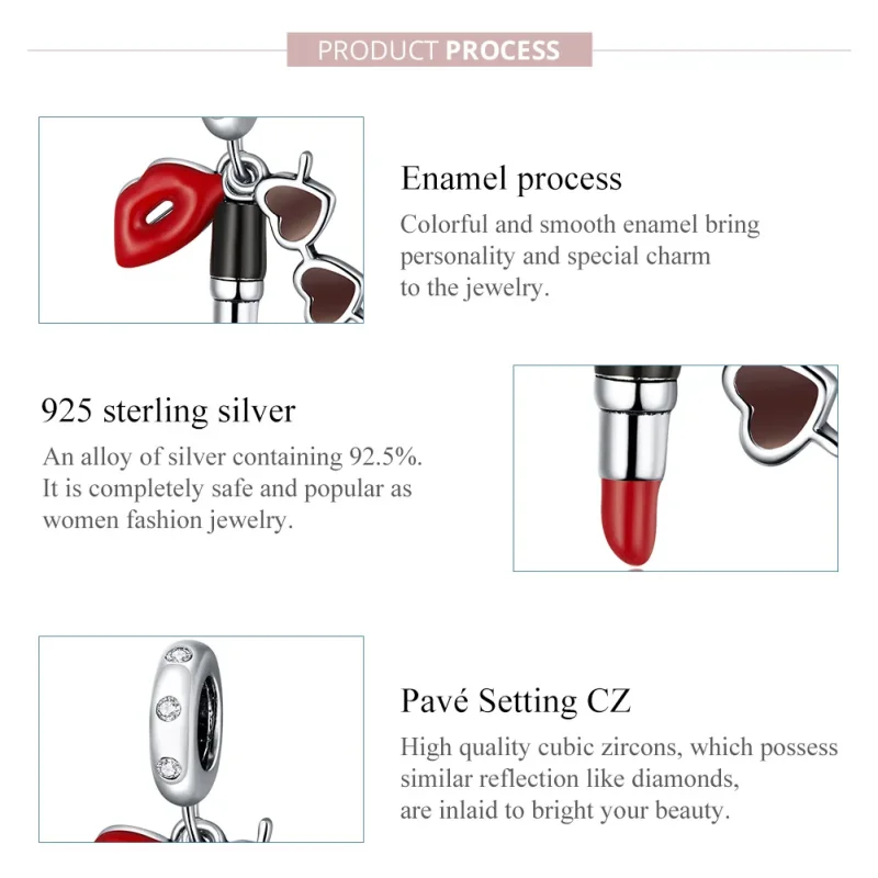 (immagine per) Charm Pendente tipo Pandora Rossetto E Occhiali Da Sole - BSC346 - Visualizza 7