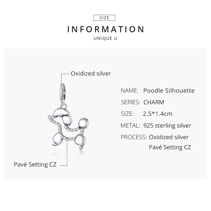 (immagine per) Charm Pendente tipo Pandora Sagoma di barboncino - SCC1681 - Visualizza 8