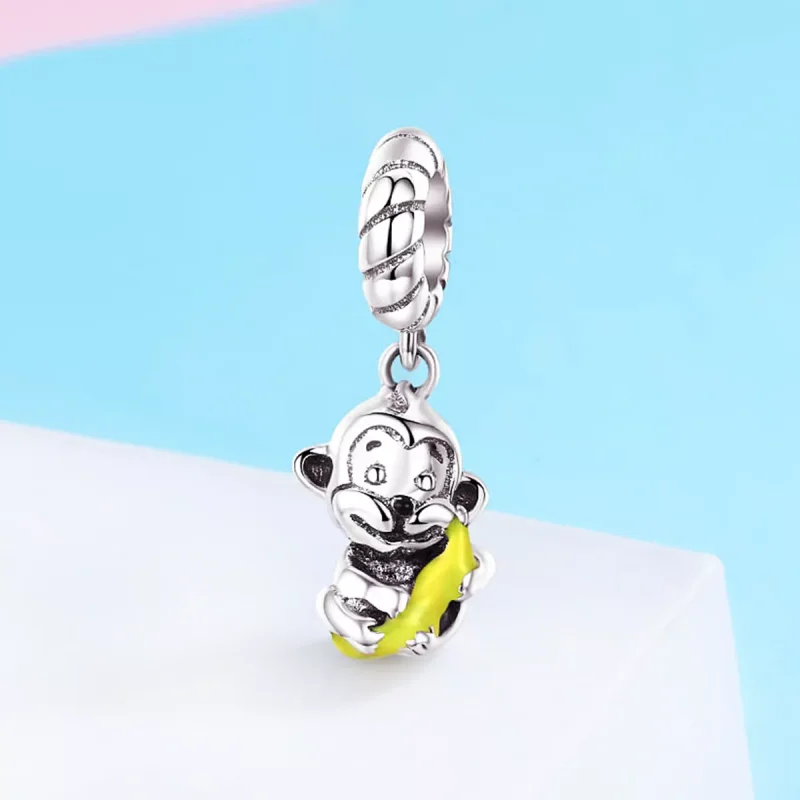 (immagine per) Charm Pendente tipo Pandora Scimmia Che Tiene Banana - SCC520 - Visualizza 3
