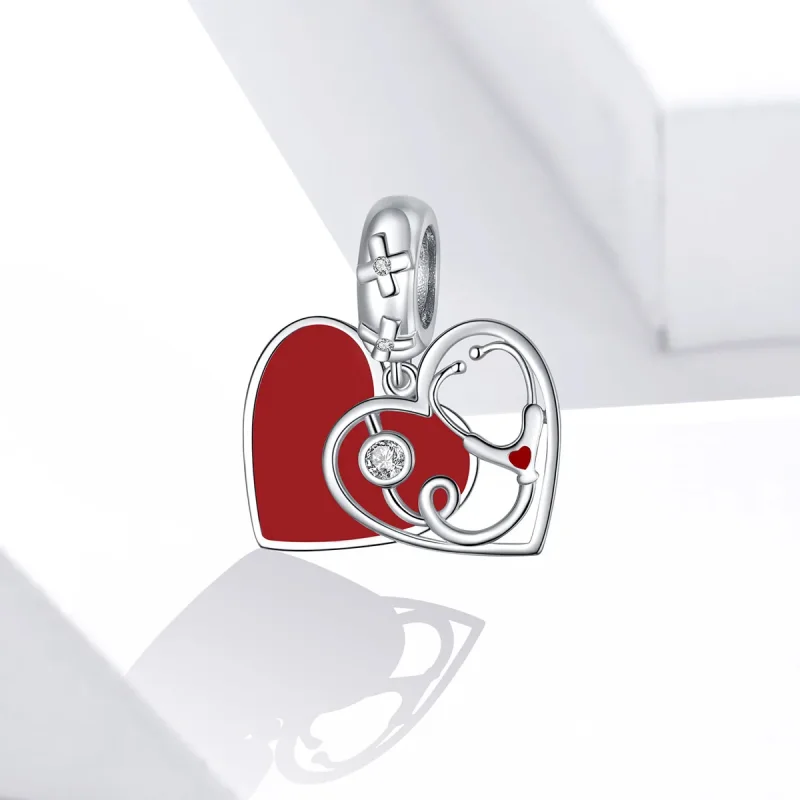 (immagine per) Charm Pendente tipo Pandora Stetoscopio Con Cuore Rosso - BSC308 - Visualizza 2