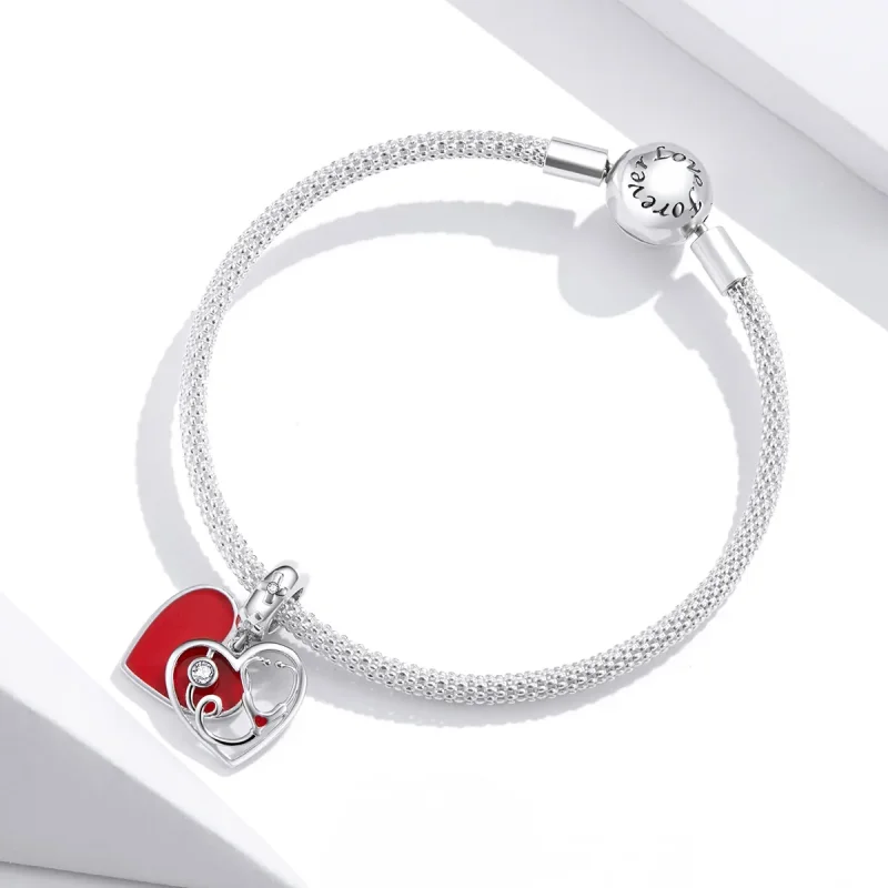 (immagine per) Charm Pendente tipo Pandora Stetoscopio Con Cuore Rosso - BSC308 - Visualizza 3