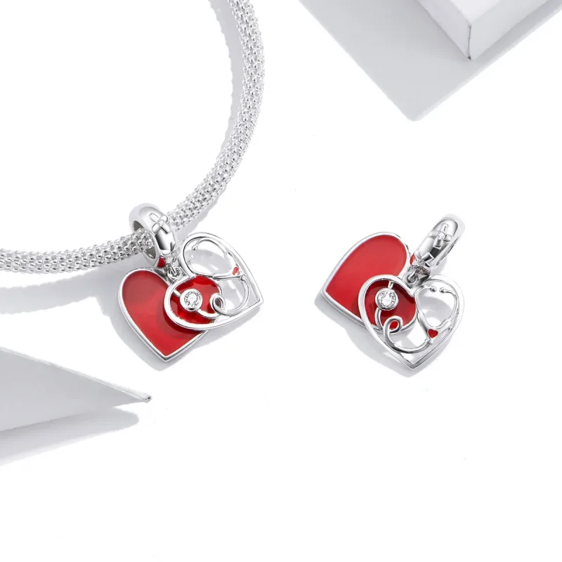(immagine per) Charm Pendente tipo Pandora Stetoscopio Con Cuore Rosso - BSC308 - Visualizza 4