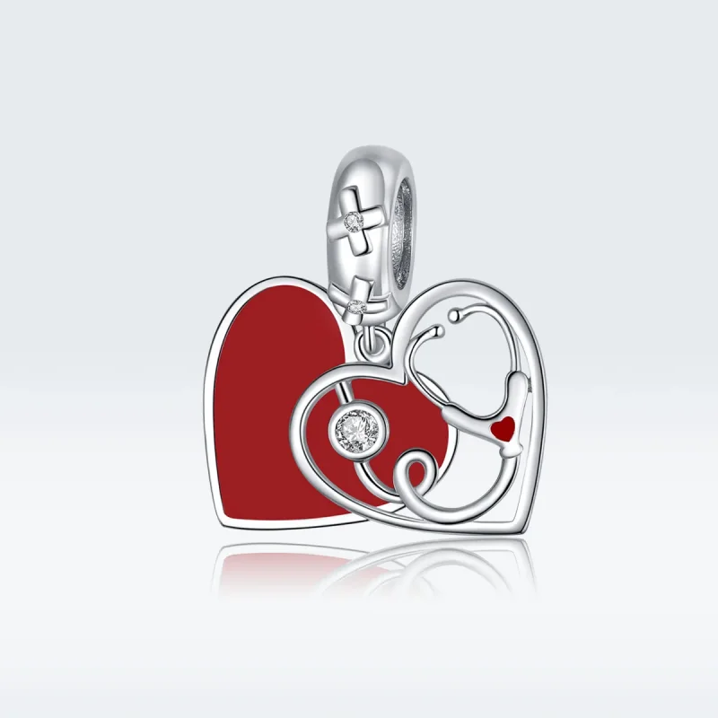 (immagine per) Charm Pendente tipo Pandora Stetoscopio Con Cuore Rosso - BSC308 - Visualizza 5