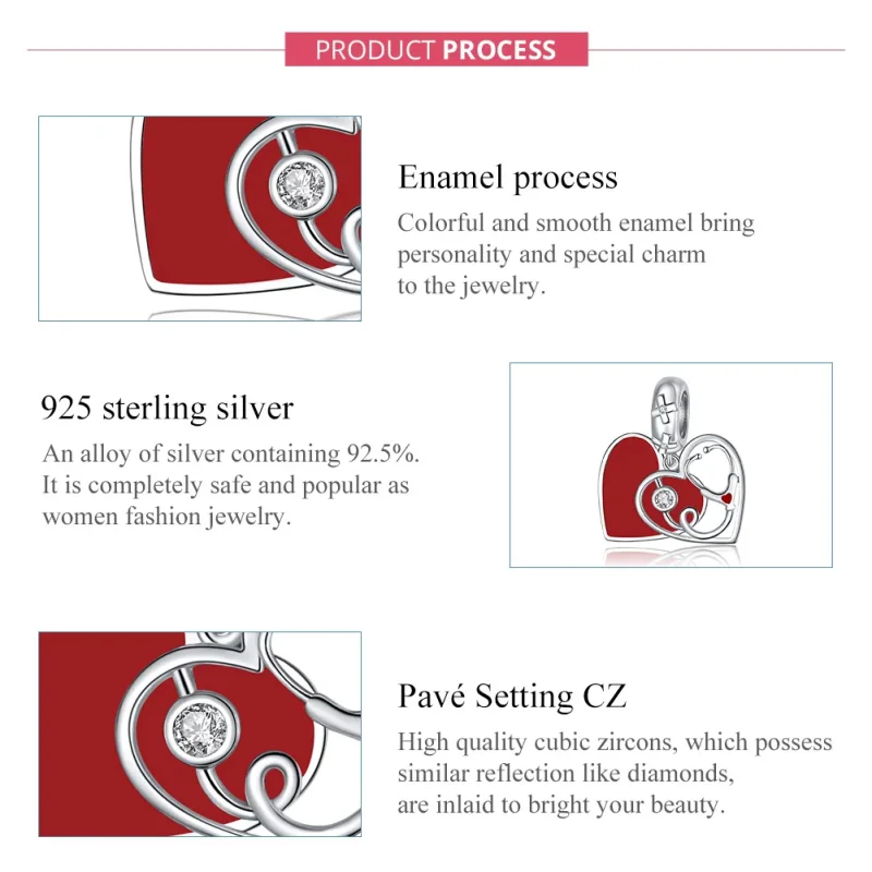 (immagine per) Charm Pendente tipo Pandora Stetoscopio Con Cuore Rosso - BSC308 - Visualizza 7