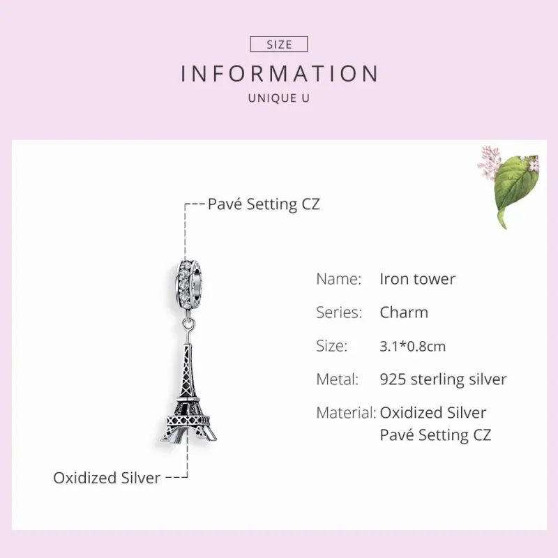 (immagine per) Charm Pendente tipo Pandora Torre Eiffel di Parigi - BSC154 - Visualizza 7