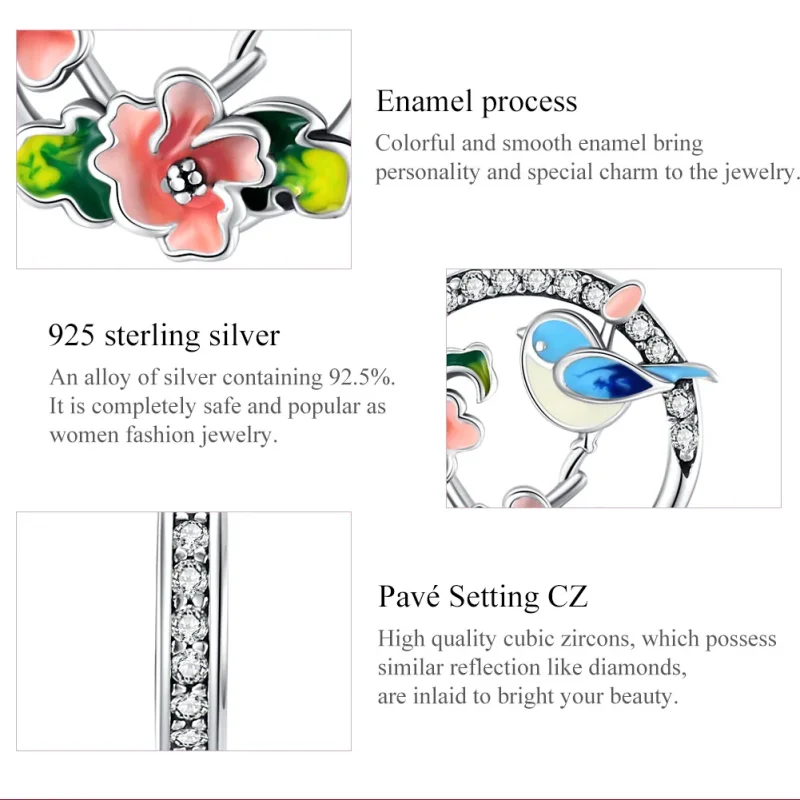 (immagine per) Charm Pendente tipo Pandora Uccelli e fiori - SCC1726 - Visualizza 7
