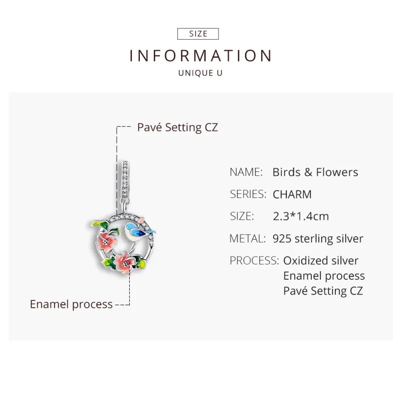 (immagine per) Charm Pendente tipo Pandora Uccelli e fiori - SCC1726 - Visualizza 8