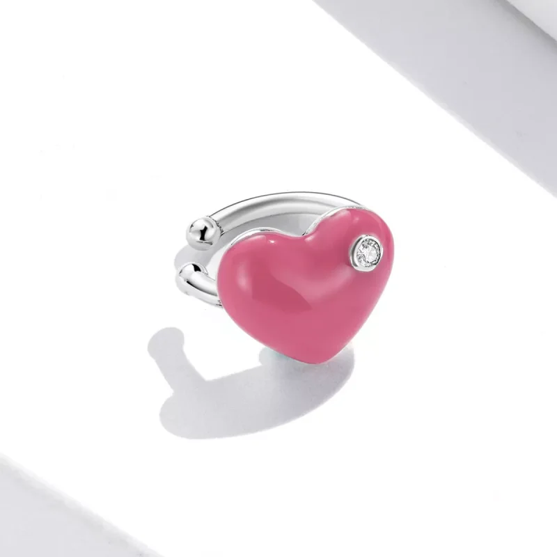(immagine per) Orecchio Clip tipo Pandora Cuore Rosso Rosa - SCE1362 - Visualizza 2