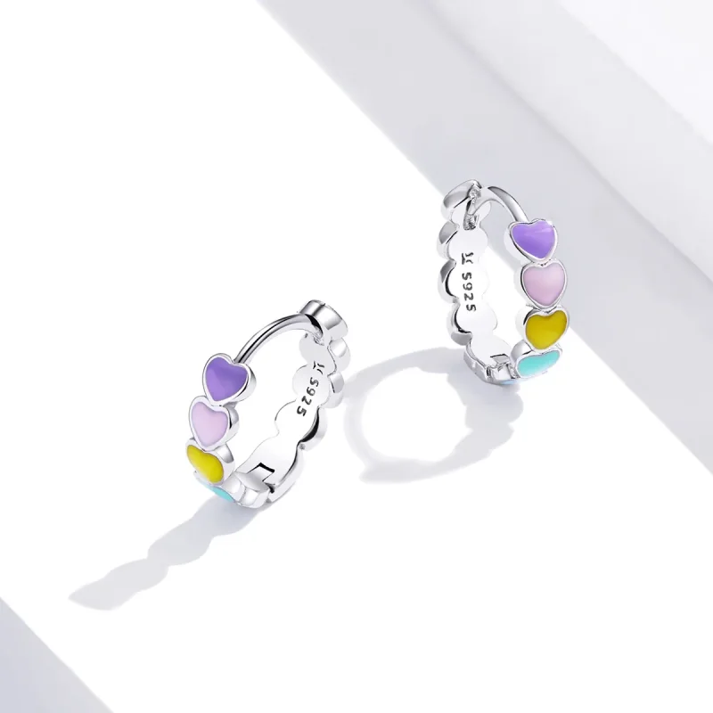 (immagine per) Orecchini a Cerchio tipo Pandora Cuori arcobaleno - SCE909 - Visualizza 3