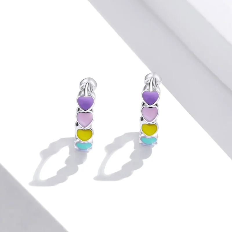 (immagine per) Orecchini a Cerchio tipo Pandora Cuori arcobaleno - SCE909 - Visualizza 4