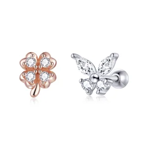 Orecchini a Lobo tipo Pandora Bicolore Erba fortunata e farfalle - SCE1008 (immagine per) Orecchini a Lobo tipo Pandora Bicolore Erba fortunata e farfalle - SCE1008