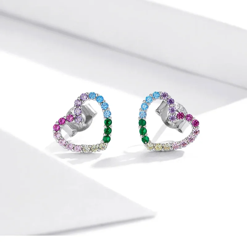 (immagine per) Orecchini a Lobo tipo Pandora Cuori arcobaleno - SCE891 - Visualizza 2