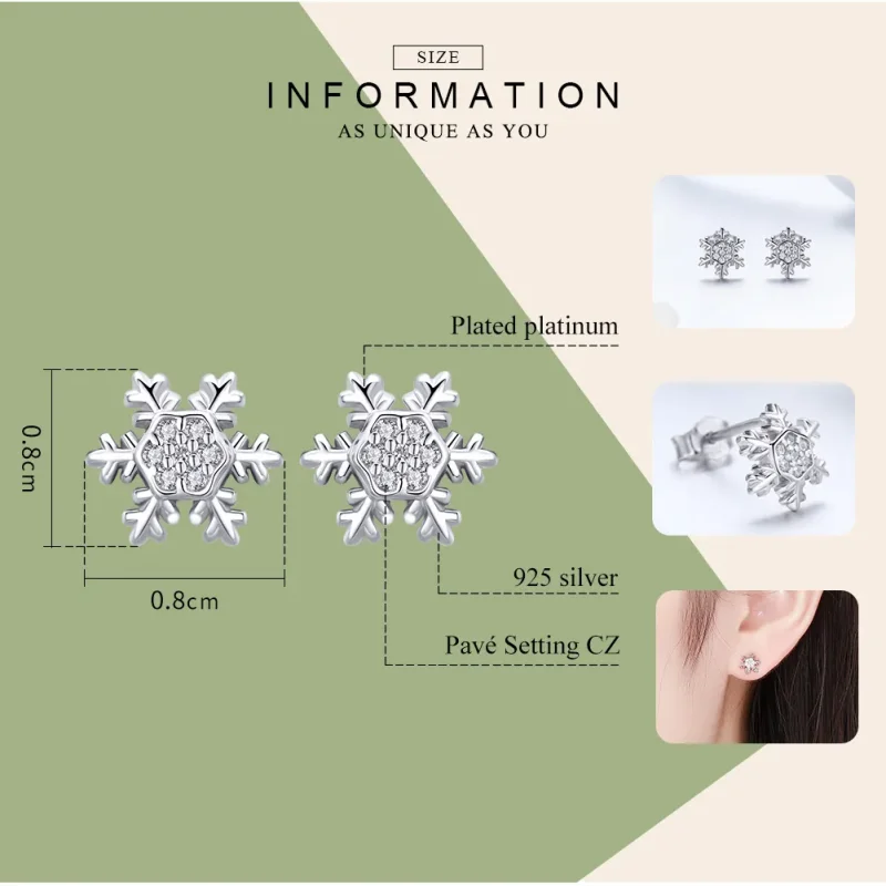 (immagine per) Orecchini a Lobo tipo Pandora Eleganti fiocchi di neve - BSE009 - Visualizza 8