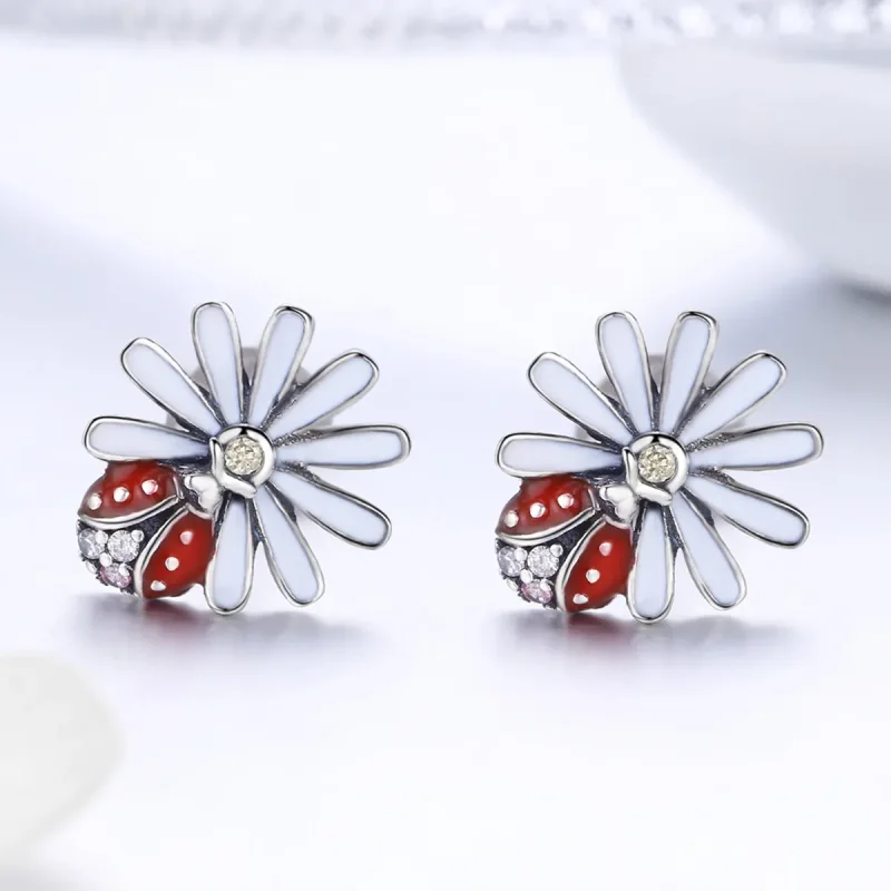 (immagine per) Orecchini a Lobo tipo Pandora Fiore & Coccinella - SCE459 - Visualizza 2