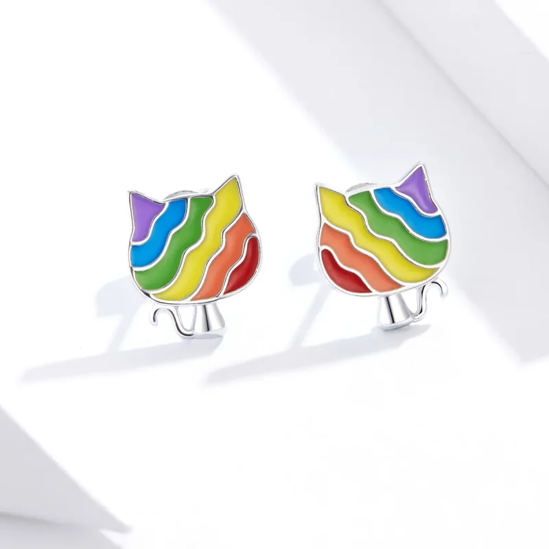 (immagine per) Orecchini a Lobo tipo Pandora Gattino Arcobaleno - SCE823 - Visualizza 2