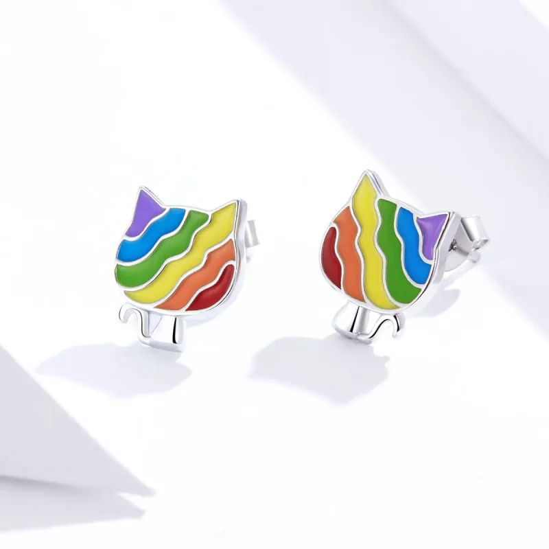 (immagine per) Orecchini a Lobo tipo Pandora Gattino Arcobaleno - SCE823 - Visualizza 3