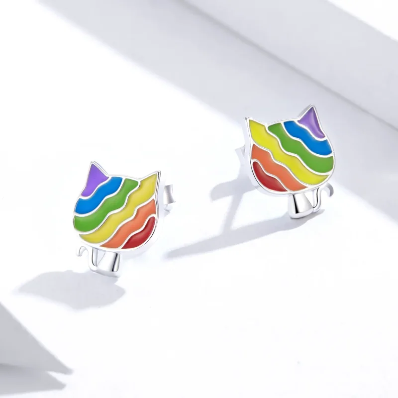 (immagine per) Orecchini a Lobo tipo Pandora Gattino Arcobaleno - SCE823 - Visualizza 4