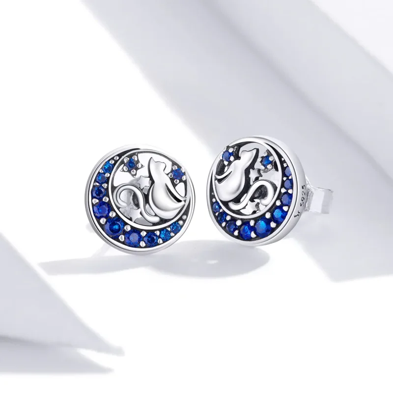 (immagine per) Orecchini a Lobo tipo Pandora Luna blu e gattino - SCE880 - Visualizza 3