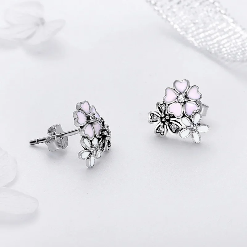 (immagine per) Orecchini a Lobo tipo Pandora Margherite E Fiori Di Ciliegio - SCE400 - Visualizza 3