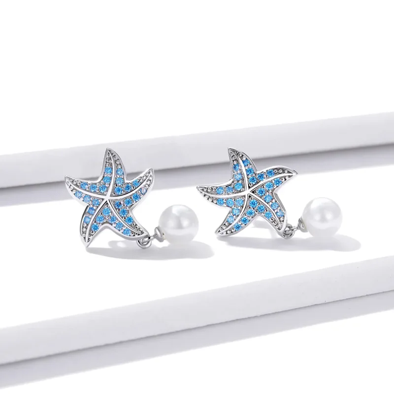(immagine per) Orecchini a Lobo tipo Pandora Stella Marina Con Perle - BSE405 - Visualizza 2