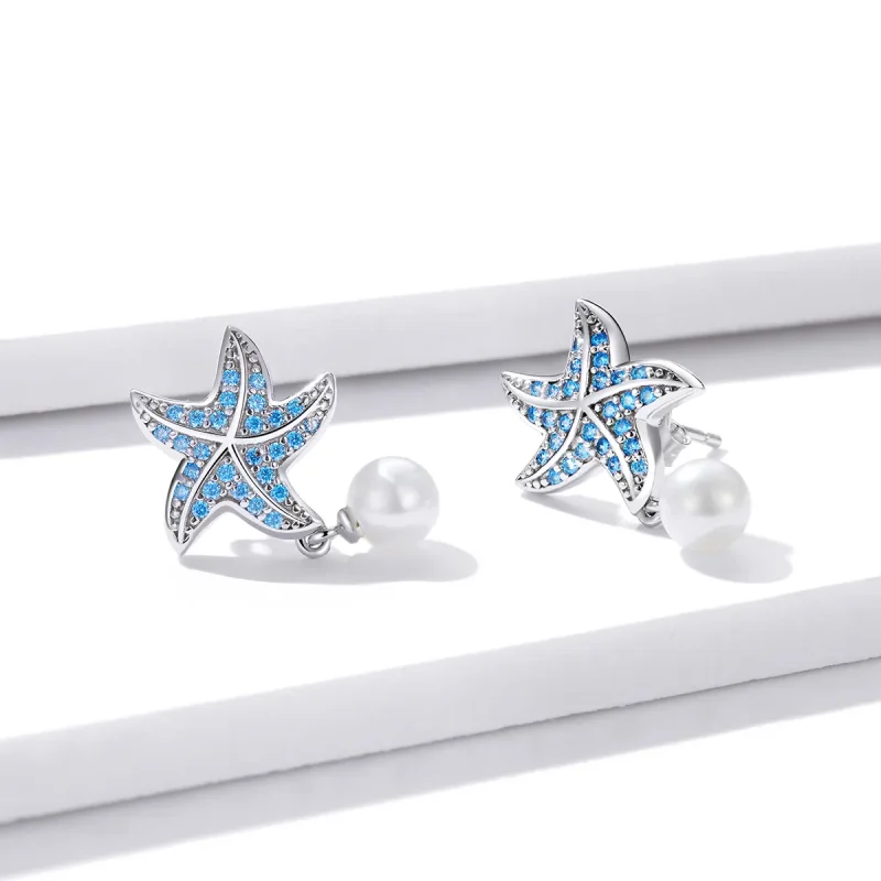 (immagine per) Orecchini a Lobo tipo Pandora Stella Marina Con Perle - BSE405 - Visualizza 3