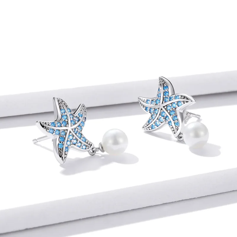 (immagine per) Orecchini a Lobo tipo Pandora Stella Marina Con Perle - BSE405 - Visualizza 4