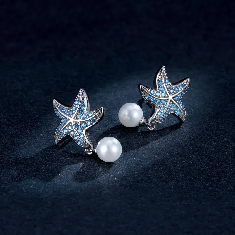 (immagine per) Orecchini a Lobo tipo Pandora Stella Marina Con Perle - BSE405 - Visualizza 5